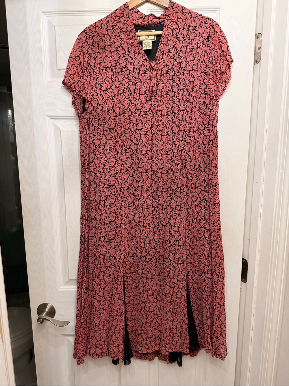 Vintage April Cornell Coral Pink Floral-Print Midi Dress